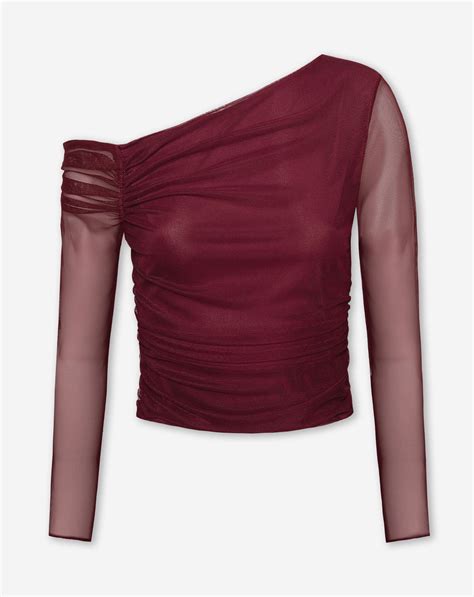 ISABELLE OFF SHOULDER MESH TOP BURGUNDY | Most Wanted