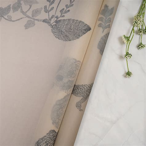 Buy (Pre Cut 1 Mtr ) Off-White Floral Pattern Digital Print Dupion Silk ...