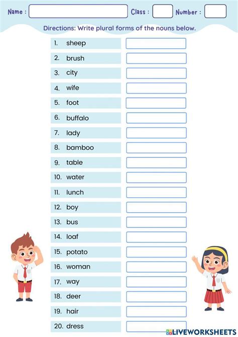 Plural Nouns Test 1-3 worksheet - Worksheets Library