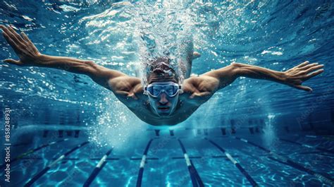 Professional swimmer diving into an Olympic pool Stock Photo | Adobe Stock