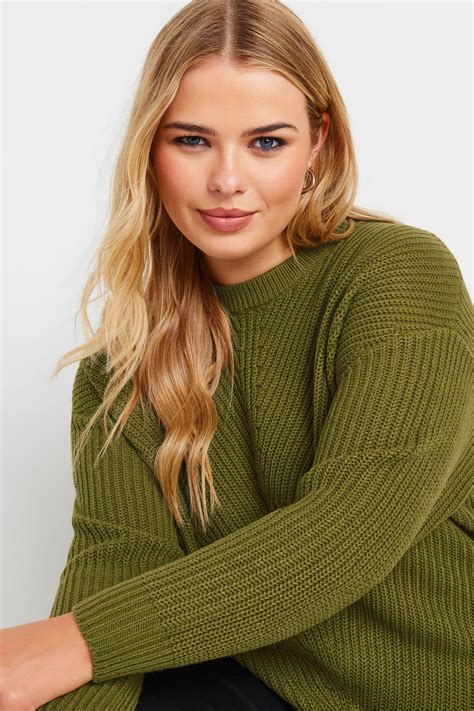 YOURS Plus Size Khaki Green Crew Neck Knitted Jumper | Yours Clothing