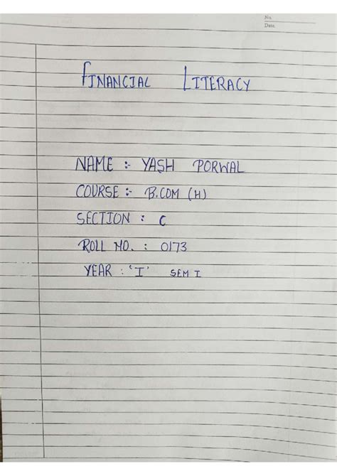 0173 yash financial literacy - No. Date FINANCIAL LITERACY NAME YASH ...