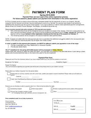 Fillable Online PAYMENT PLAN FORM - Circus Juventas Fax Email Print ...