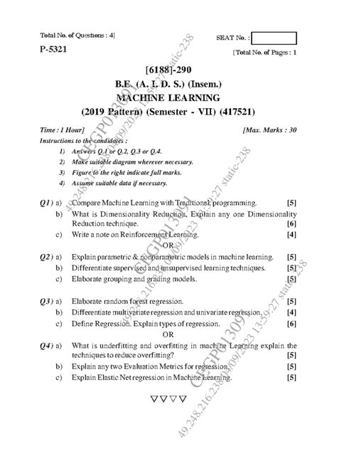 Machine Learning Insem Exam Questions (B.E. A.I.D.S. 417521) - Studocu