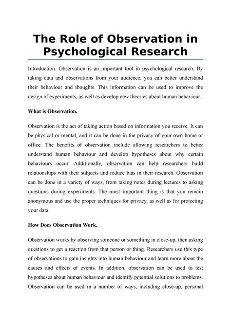 The Role of Observation in Psychological Research - The Role of ...