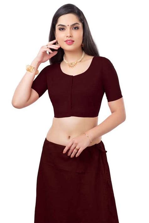 Short Sleeve Cotton Princess Cut Covered Back Blouse with Round Neck ...