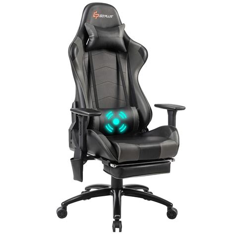 Goplus Massage Gaming Chair, Reclining Backrest, Handrails and Seat ...