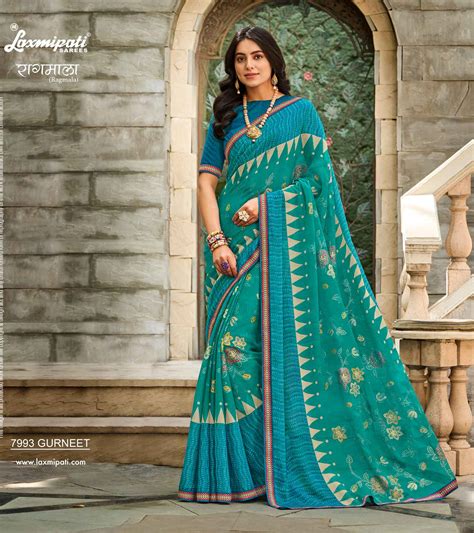 Buy Now Laxmipati RAGMALA 7993 Chiffon Firozi Saree