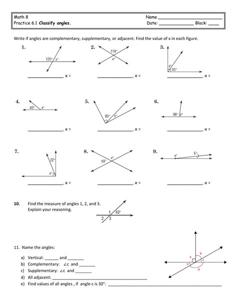 Image result for Classification of Angles Worksheet
