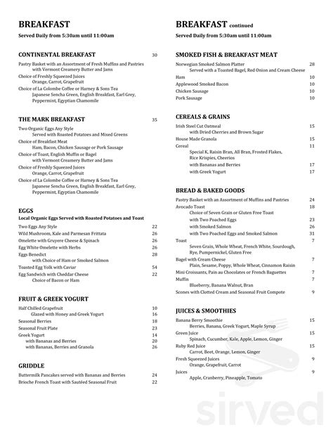 The Mark Hotel menu in New York, New York, USA
