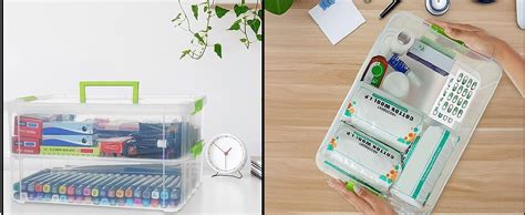 UCRAVO 2 Layer Plastic Storage Containers with Lids, Multipurpose Clear ...