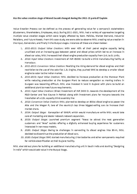 MSIL Value Creation Processes (2011-21): A VUCA Analysis - Studocu