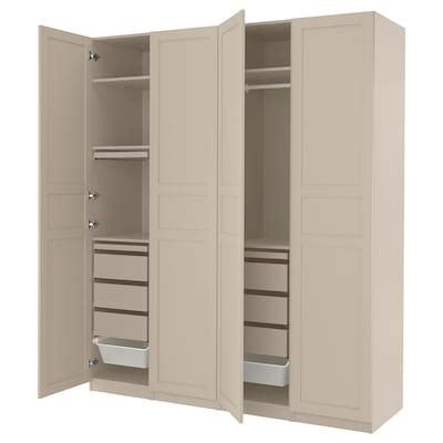 PAX / FLISBERGET wardrobe combination, grey-beige/light beige ...