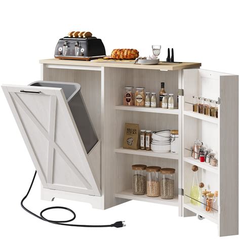 Dwvo Tilt Out Trash Can Cabinet With Power Outlet Adjustable ...