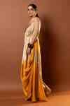 Buy Brown Satin Sequins Asymmetric Yellow Color Block Maxi Dress For ...