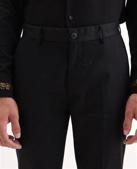 Rare Rabbit Men's Comotel Black Cotton Blend Plain Regular Fit Trouser