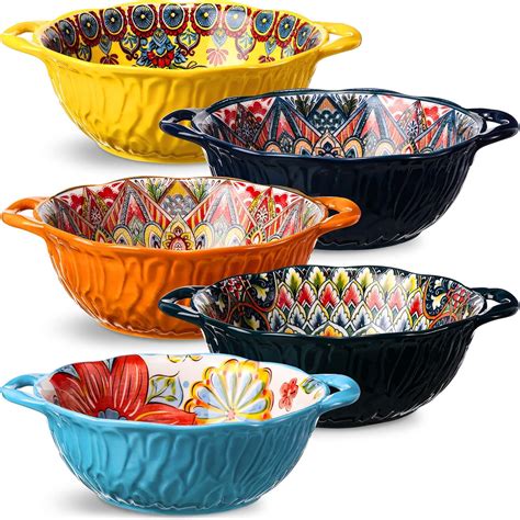 Amazon.com | Lallisa 5 Pcs 32 oz Ceramic Cute Soup Bowls with Double ...