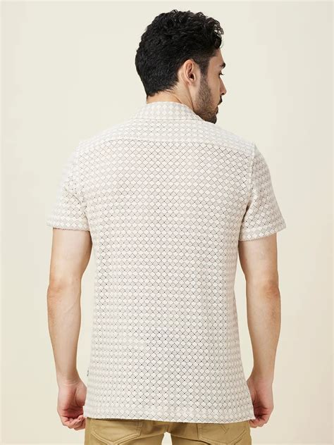 Being Human Men Beige Self Design Camp Collar Shirt