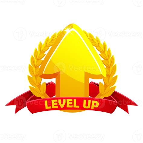 Level up icon with red award ribbon and laurel. Level Up Sign Symbol ...