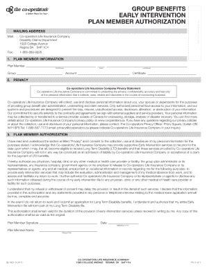 Fillable Online Early Intervention - Plan Member Authorization Early ...