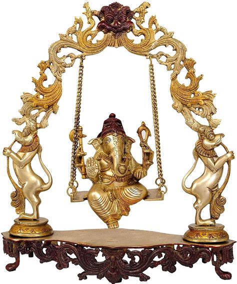 Buy Exotic India Lord Ganesha on a Swing with Kirtimukha ATOP - Brass ...