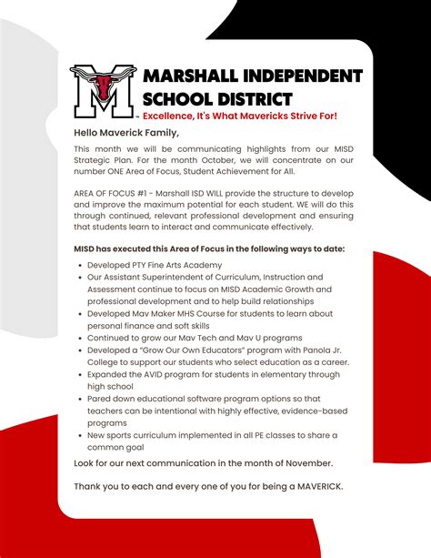 October Strategic Plan Newsletter | Marshall ISD