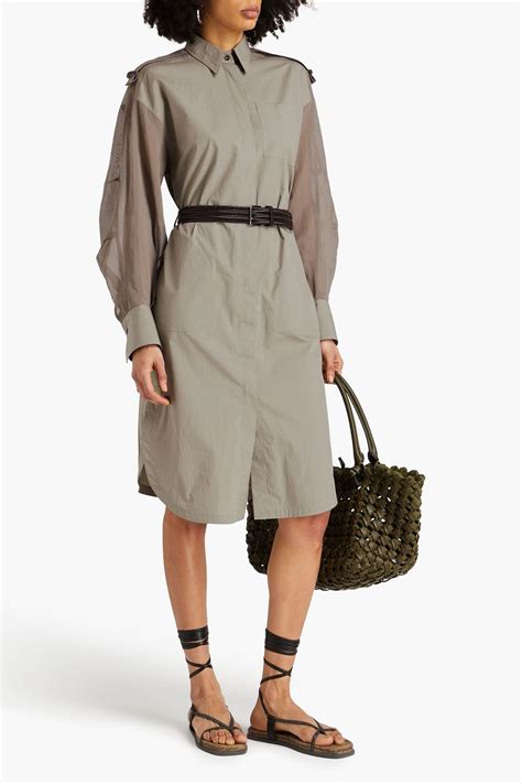 BRUNELLO CUCINELLI Organza-paneled bead-embellished cotton-poplin shirt ...