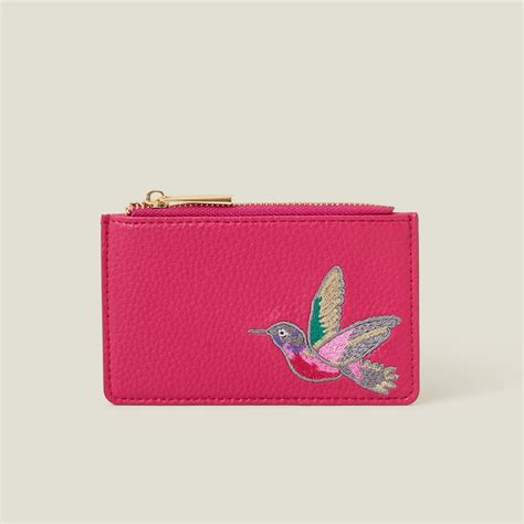Embroidered Hummingbird Faux Leather Card Holder