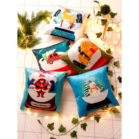 Buy HOSTA HOMES Blue and White Velvet Square Cushion Covers (Set of 5 ...