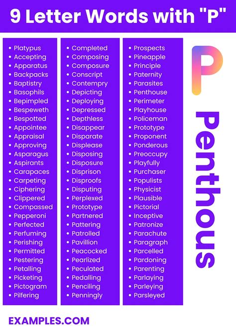 450+ 9 Letter Words with P List, Meaning, PDF