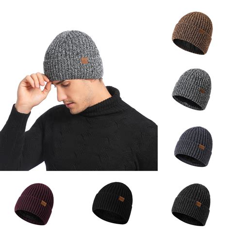 Beanie Hats for Men Winter Thermal Hat Double Layer Fleece Thick Warm ...
