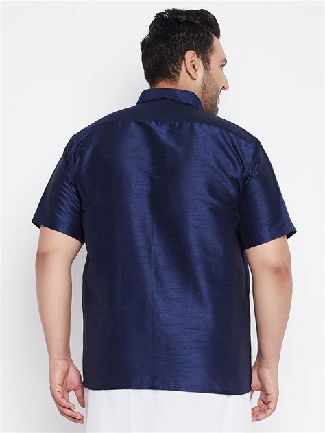 VASTRAMAY Men's Plus Size Navy Blue Silk Blend Ethnic Shirt – vastramay