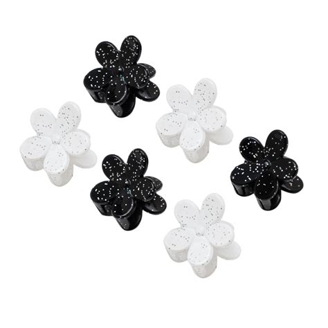 Radhu & Kabby Pack of 6 Glitter Mini Claw Clips | Black & White Flower