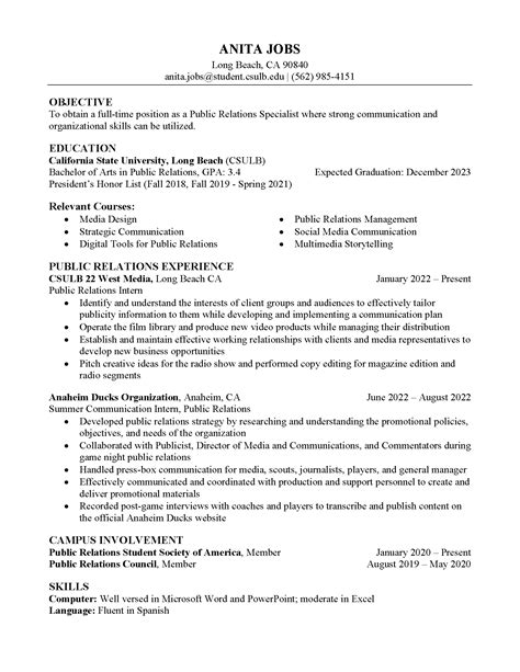 CLA Resume 2 | California State University Long Beach