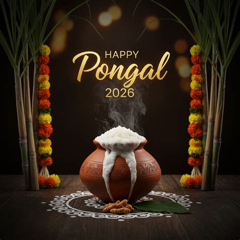 🔥 Happy Pongal Wishes 2026 In Tamil Language Text Background Free Do