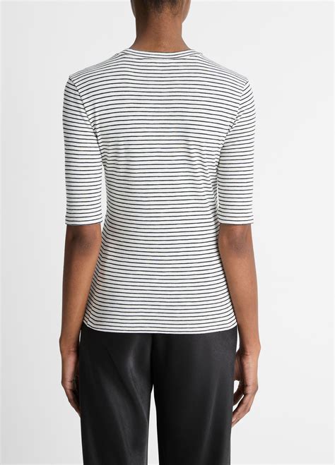 Striped Cotton-Blend Elbow-Sleeve T-Shirt in Shirts & Tees | Vince