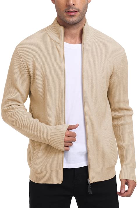 Aiyino Men's Cardigan Sweaters Full Zip Up Stand Collar Slim Fit Casual ...