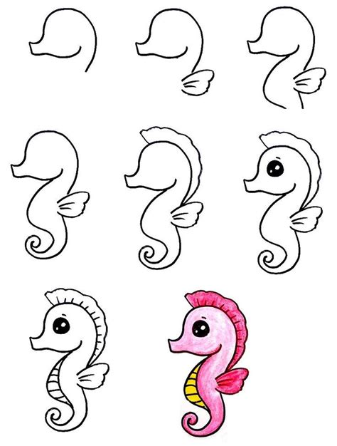 8 Simple Steps To Create Seahorse Drawing - How To Draw A Seahorse ...