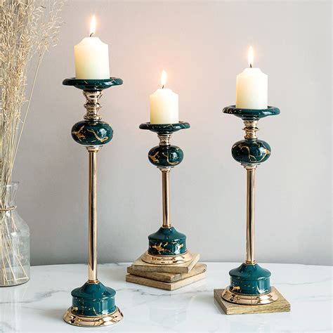 Buy Jade Green Candle Stand Set of Three | Dekor Company