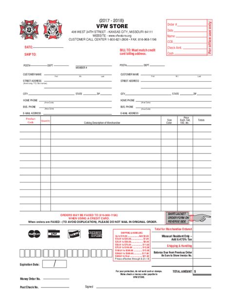 Fillable Online Fillable Online myvfw VFW STORE - My VFW - myvfw Fax ...