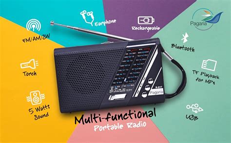 PAGARIA Portable FM/AM/SW Radio with 5 Watts Sound, Bluetooth/USB/TF ...