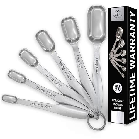 Zulay Kitchen 6 Piece Stainless Steel Measuring Spoons with Etched ...