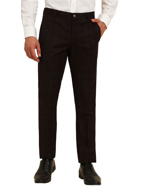 Men Wine Checkered Regular Fit Formal Trouser – Cantabil