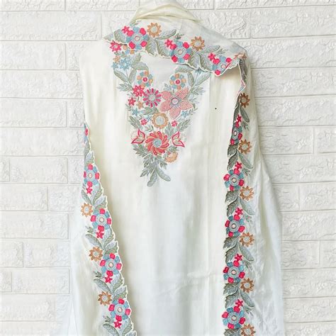 Silk Suit With Flower Embroidery Work - HoMafy