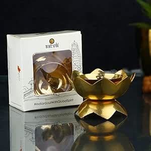 Buy SATVIK Brass Flower Akhand Diya Kamal Shape Metal Diya Traditional ...