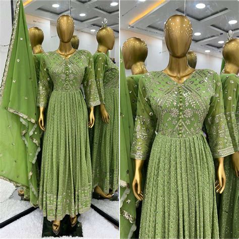 SR 1628 GREEN COLOUR FOX GEORGETTE WITH SEQUENCE EMBROIDERY WORK ...