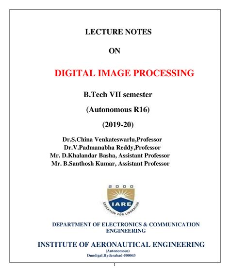 DIP Lecture Notes - LECTURE NOTES ON DIGITAL IMAGE PROCESSING B VII ...