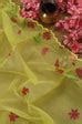 Yellow Hand Painted Organza Silk Scalloped Border Dupatta - Luxurionworld