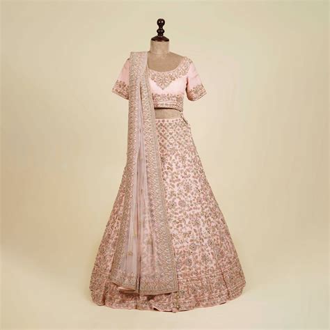 Powder Pink Lehenga Choli embellished with Zardosi and Mukaish work ...
