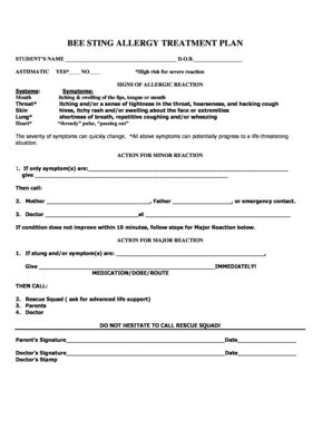 Fillable Online kv k12 in BEE STING ALLERGY TREATMENT PLAN - kvk12inus ...